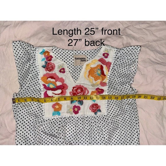 Savannah Jane black and white polka‎ dot top with floral embroidered yoke small - Picture 5 of 5